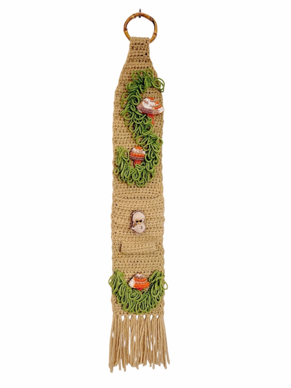 SOLD DON’T BUY Crochet Wall Hanging Organizer 3D Mushrooms & Owl